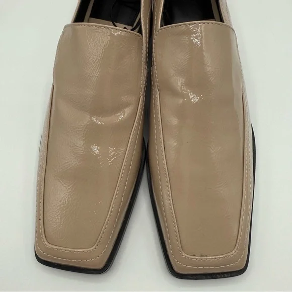 Zara Taupe Patent Loafers Women’s Square Toe Low Heel Slip On Shoes Size 6.5 US - Picture 5 of 16
